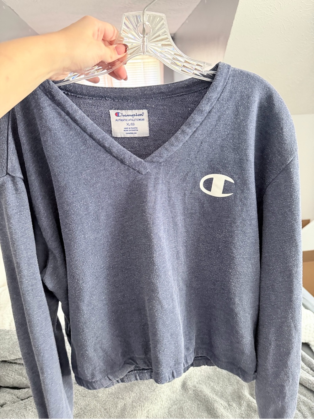 Champion Women’s Heather Navy V-Neck Pullover with Logo